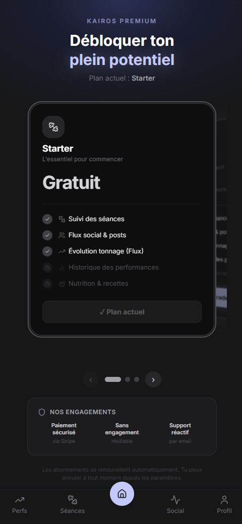 Écran abonnement Premium de Kairos